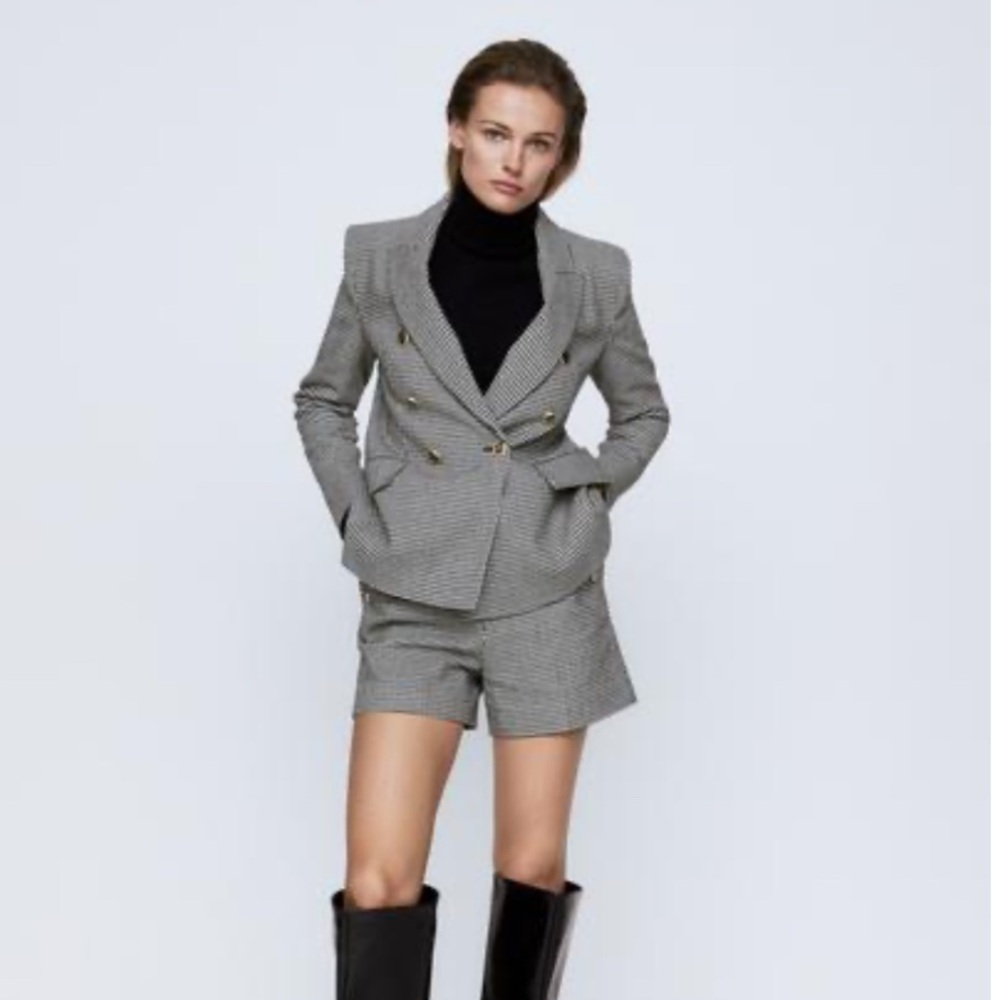 ZARA-like new Houndstooth Double-Breasted Blazer-Size Small